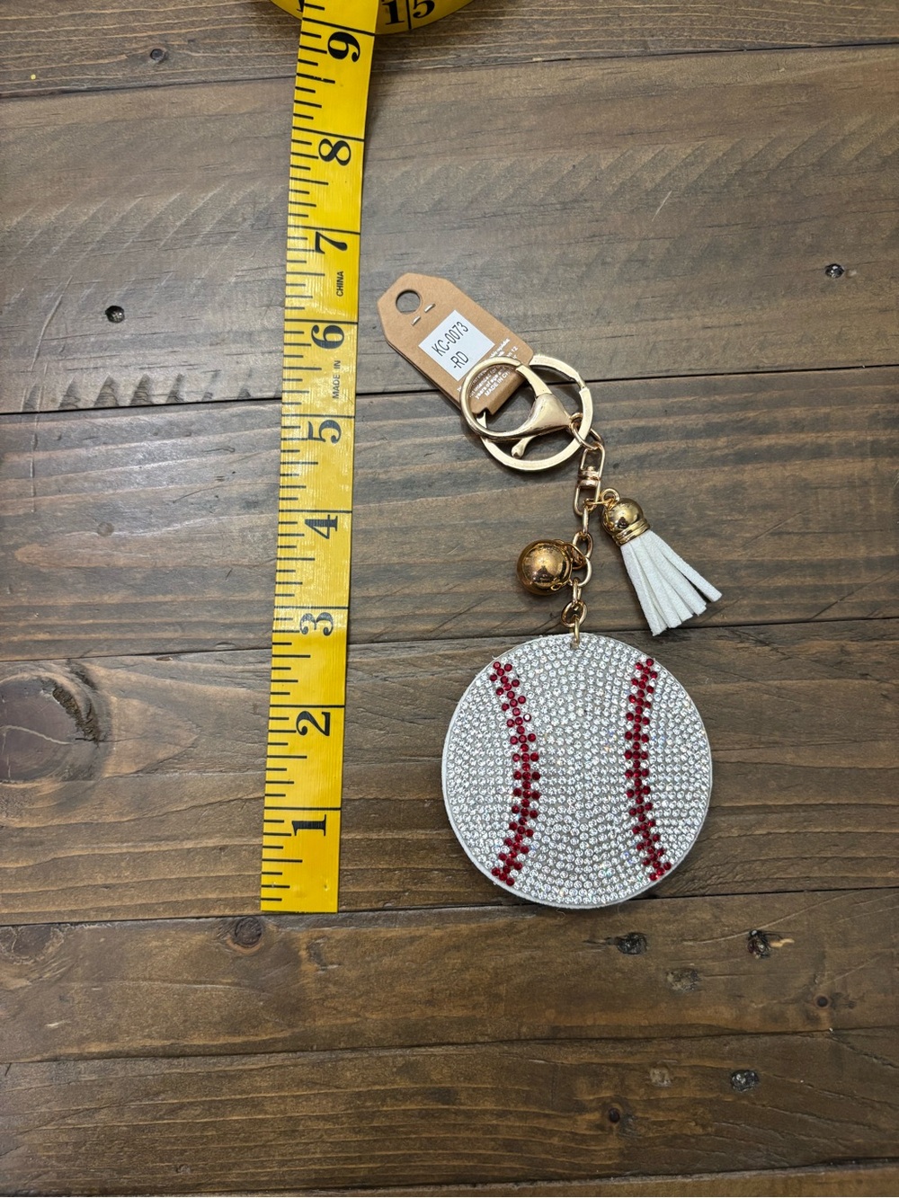 Encour Sparkly Baseball Keychain with Red Stitching - Picture 3 of 3